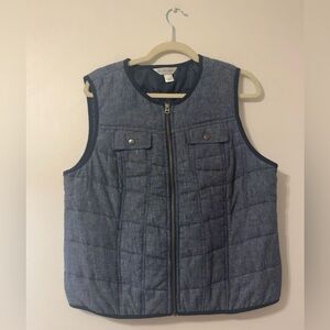 Christopher & Banks Women’s Large Quilted Vest Blue Sleeveless Top Linen Cotton
